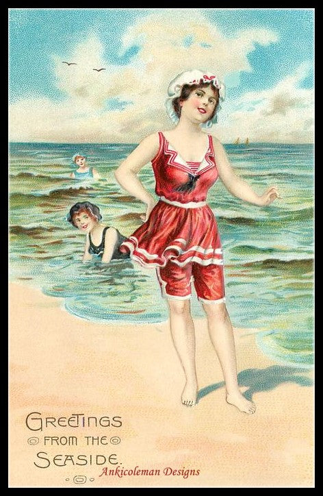 Woman on Beach - Counted Cross Stitch Patterns Embroidery Crafts Needlework DIY Chart DMC Color