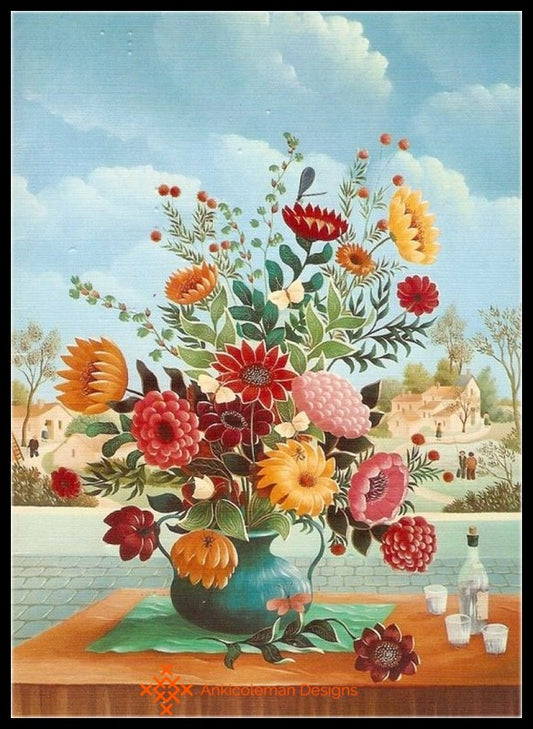 Vintage Flowers in Vase - Counted Cross Stitch Patterns Embroidery Crafts Needlework DIY Chart DMC Color