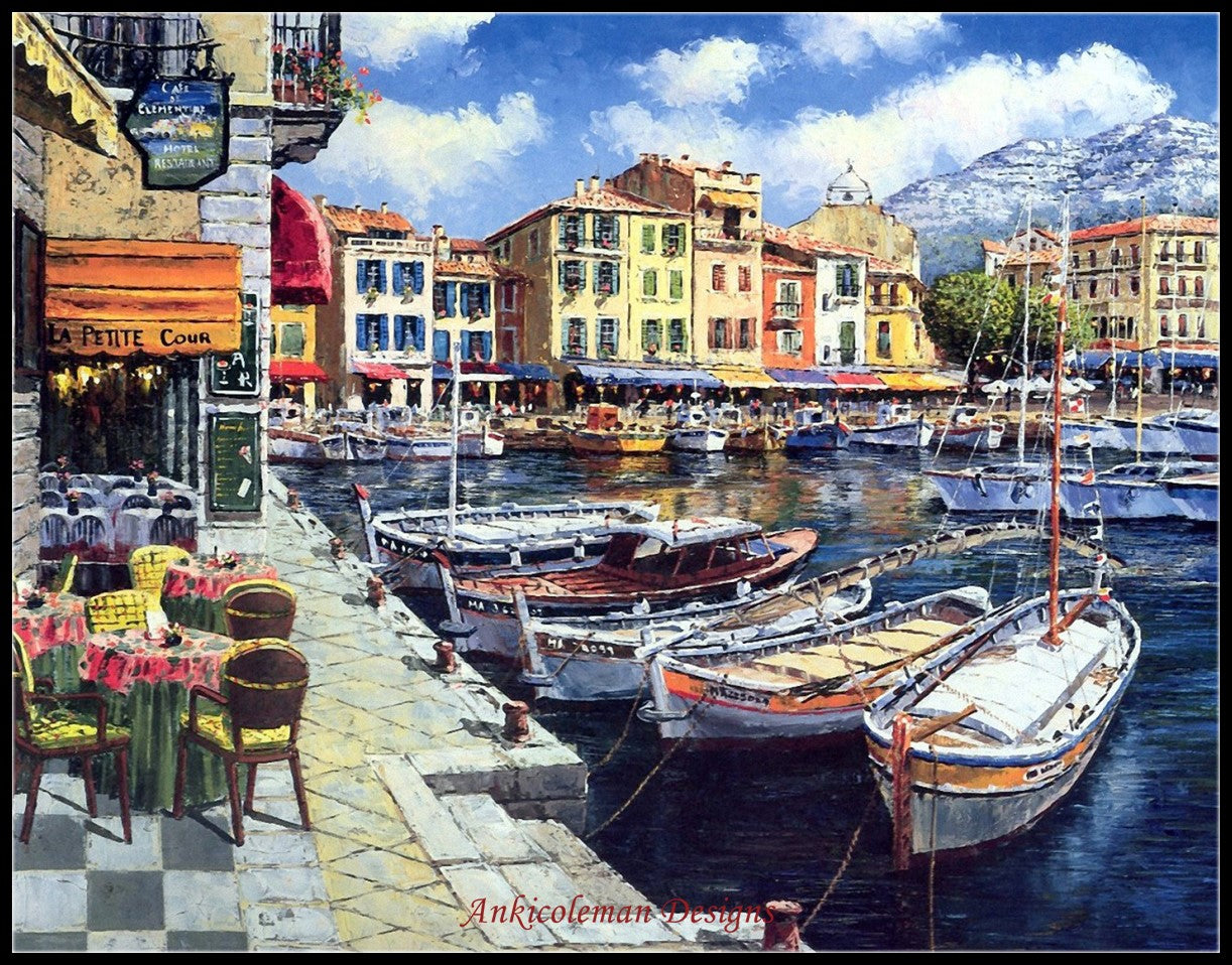 Harbor at Honfleur - Counted Cross Stitch Patterns Embroidery Crafts Needlework DIY Chart DMC Color