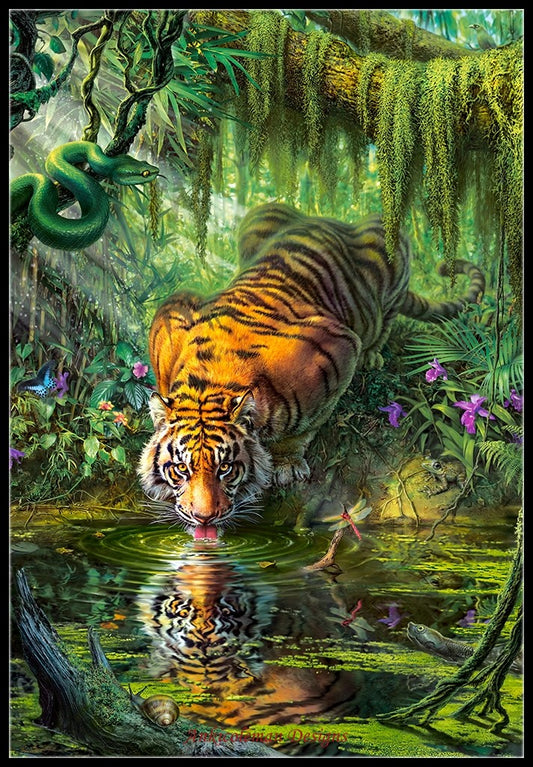 Tiger in the Jungle - Counted Cross Stitch Patterns Embroidery Crafts Needlework DIY Chart DMC Color