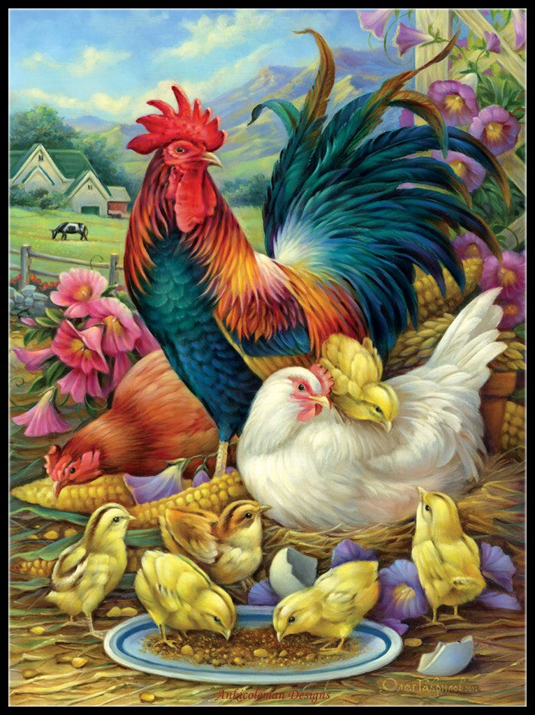 Chicken Yard - Counted Cross Stitch Patterns Embroidery Crafts Needlework DIY Chart DMC Color