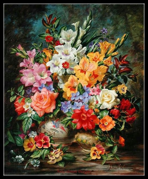 Flowers by Albert Williams 1 - Counted Cross Stitch Patterns Embroidery Crafts Needlework DIY Chart DMC Color