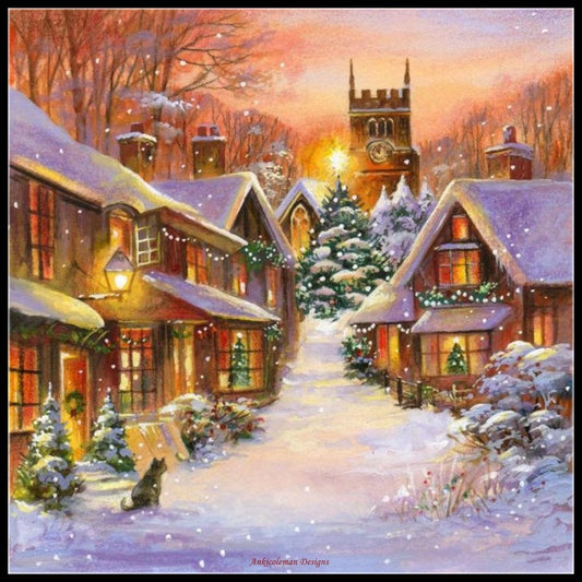 Snowy Village 2 - Counted Cross Stitch Patterns Embroidery Crafts Needlework DIY Chart DMC Color