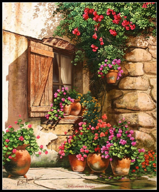 Flowers in Pots - Counted Cross Stitch Patterns Embroidery Crafts Needlework DIY Chart DMC Color