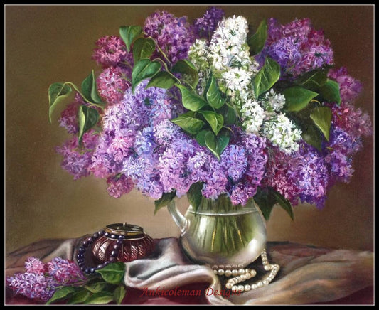 Still Life with Lilacs - Counted Cross Stitch Patterns Embroidery Crafts Needlework DIY Chart DMC Color