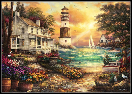 Cottage by the Sea - Counted Cross Stitch Patterns Embroidery Crafts Needlework DIY Chart DMC Color