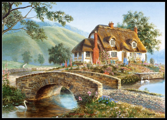 Bridge Cottage - Counted Cross Stitch Patterns Embroidery Crafts Needlework DIY Chart DMC Color