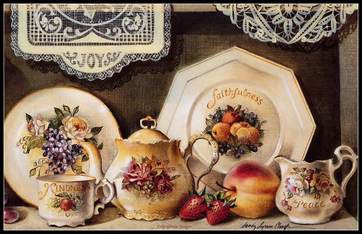 Exquisite Tea Set - Counted Cross Stitch Patterns Embroidery Crafts Needlework DIY Chart DMC Color