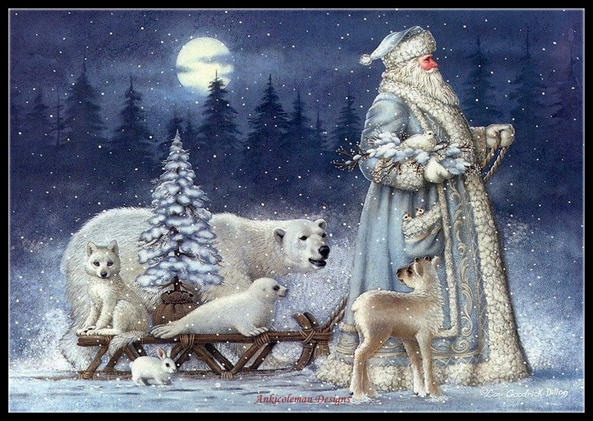 Arctic Santa Claus 3 - Counted Cross Stitch Patterns Embroidery Crafts Needlework DIY Chart DMC Color