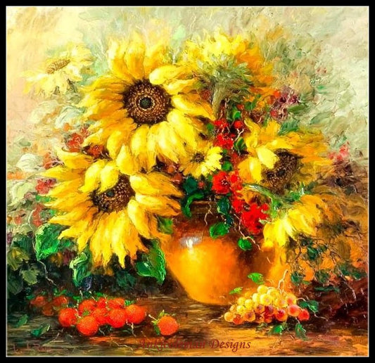 Vase Sunflowers - Counted Cross Stitch Patterns Embroidery Crafts Needlework DIY Chart DMC Color