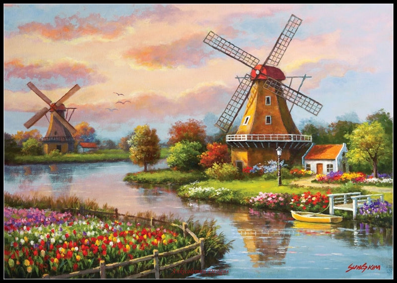 Windmills - Counted Cross Stitch Patterns Embroidery Crafts Needlework DIY Chart DMC Color