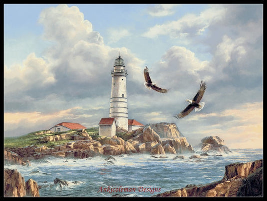 Boston Lighthouse - Counted Cross Stitch Patterns Embroidery Crafts Needlework DIY Chart DMC Color