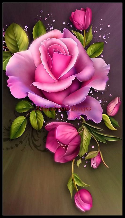 Pink Rose - Counted Cross Stitch Patterns Embroidery Crafts Needlework DIY Chart DMC Color