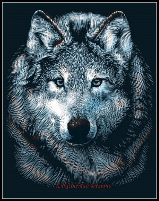 Wolf Portrait - Counted Cross Stitch Patterns Embroidery Crafts Needlework DIY Chart DMC Color