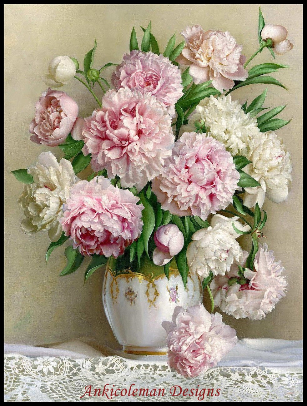 Peony Flowers III - Counted Cross Stitch Patterns Embroidery Crafts Needlework DIY Chart DMC Color