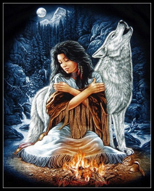 Bonfire Wolf - Counted Cross Stitch Patterns Embroidery Crafts Needlework DIY Chart DMC Color