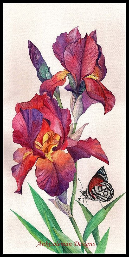 Iris and Butterfly - Counted Cross Stitch Patterns Embroidery Crafts Needlework DIY Chart DMC Color