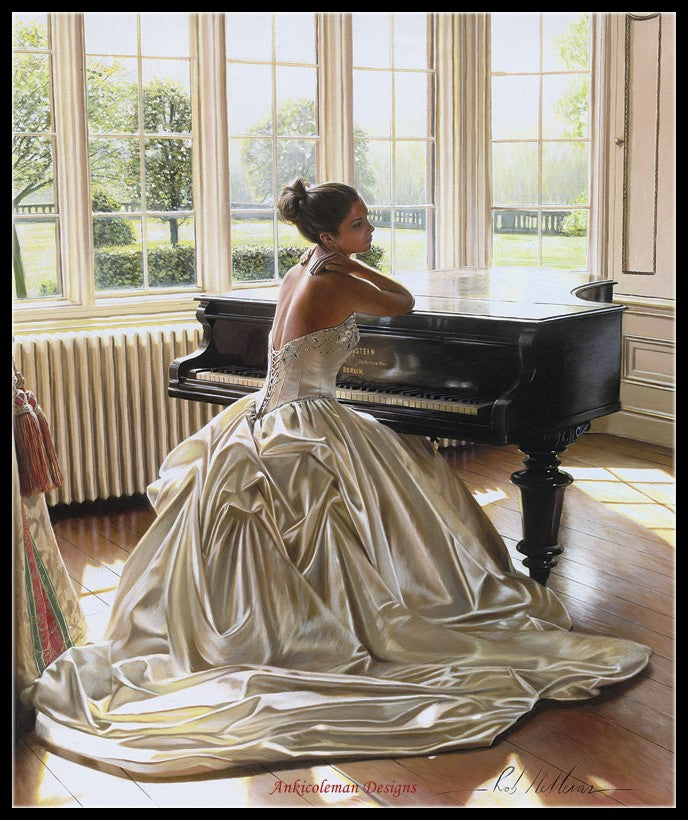 Piano and Gorgeous Dress 4 - Counted Cross Stitch Patterns Embroidery Crafts Needlework DIY Chart DMC Color