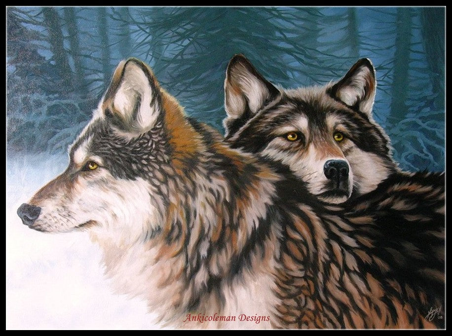 A Pair of Wolves - Counted Cross Stitch Patterns Embroidery Crafts Needlework DIY Chart DMC Color