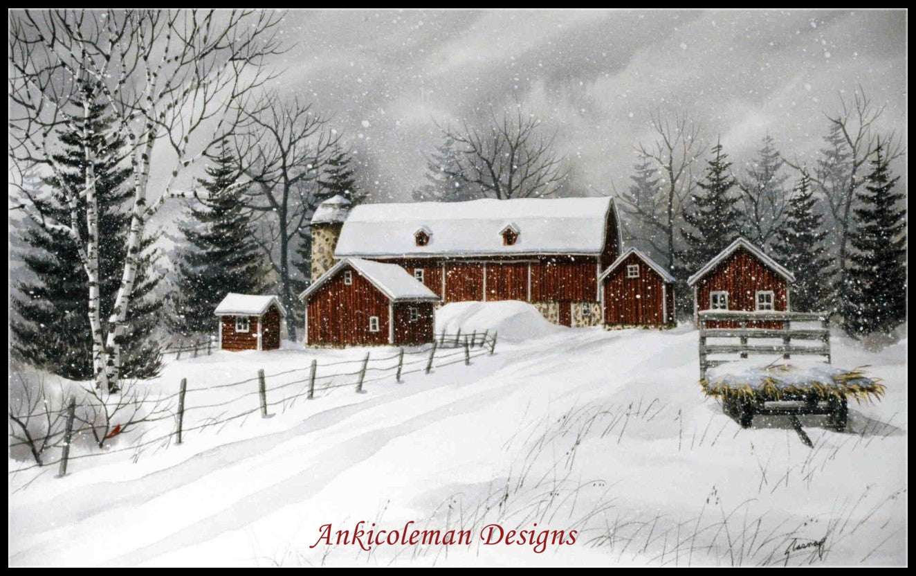 Winter on the Farm - Counted Cross Stitch Patterns Embroidery Crafts Needlework DIY Chart DMC Color