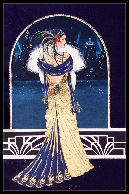 Art Deco Lady 18 - Counted Cross Stitch Patterns Embroidery Crafts Needlework DIY Chart DMC Color