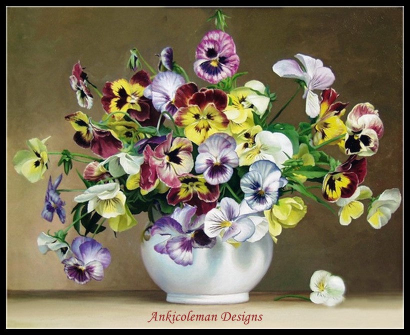 Pansies - Counted Cross Stitch Patterns Embroidery Crafts Needlework DIY Chart DMC Color