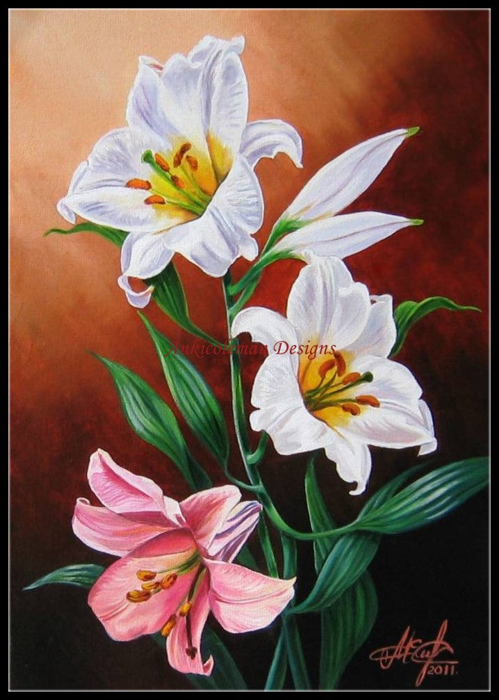 Lilies - Counted Cross Stitch Patterns Embroidery Crafts Needlework DIY Chart DMC Color