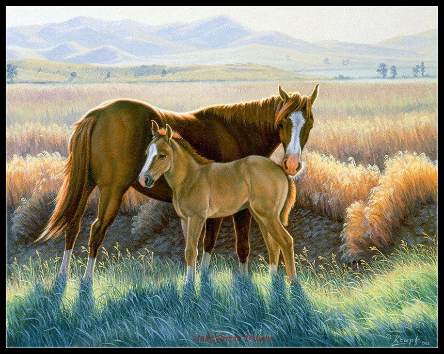 Horses in Wilderness - Counted Cross Stitch Patterns Embroidery Crafts Needlework DIY Chart DMC Color