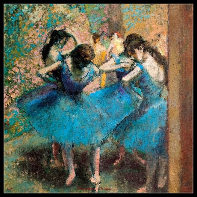 Dancers in Blue - Counted Cross Stitch Patterns Embroidery Crafts Needlework DIY Chart DMC Color