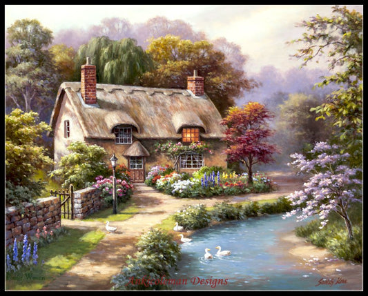 Duck Path Cottage - Counted Cross Stitch Patterns Embroidery Crafts Needlework DIY Chart DMC Color