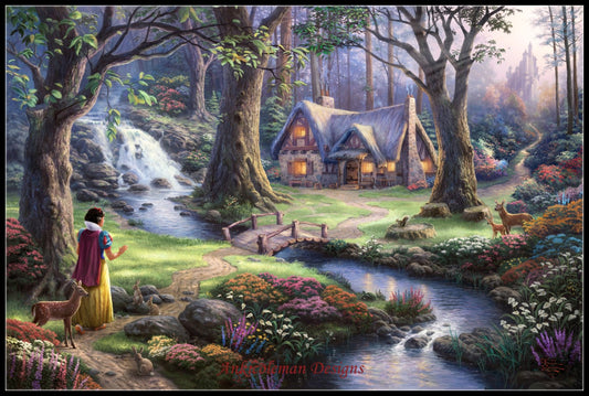 Snow White Discovers the Cottage - Counted Cross Stitch Patterns Embroidery Crafts Needlework DIY Chart DMC Color