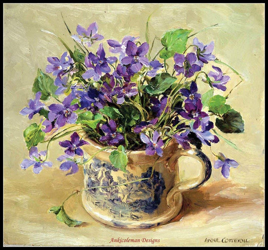 Purple Violets - Counted Cross Stitch Patterns Embroidery Crafts Needlework DIY Chart DMC Color