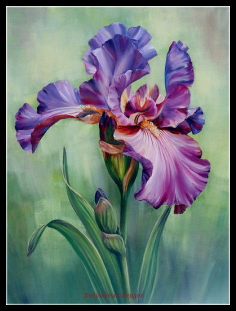 Purple Iris - Counted Cross Stitch Patterns Embroidery Crafts Needlework DIY Chart DMC Color