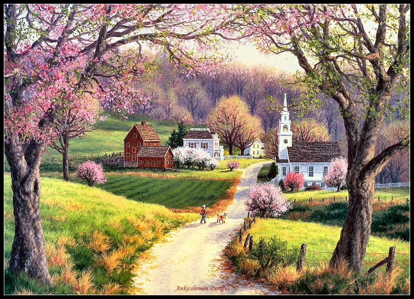 Spring Countryside - Counted Cross Stitch Patterns Embroidery Crafts Needlework DIY Chart DMC Color