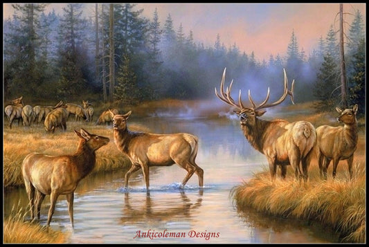 Deer Autumn Mist - Counted Cross Stitch Patterns Embroidery Crafts Needlework DIY Chart DMC Color