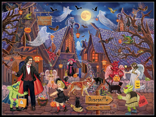 Haunted Halloween Village - Counted Cross Stitch Patterns Embroidery Crafts Needlework DIY Chart DMC Color