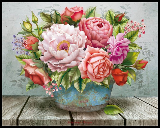 Flowers in the Bucket - Counted Cross Stitch Patterns Embroidery Crafts Needlework DIY Chart DMC Color