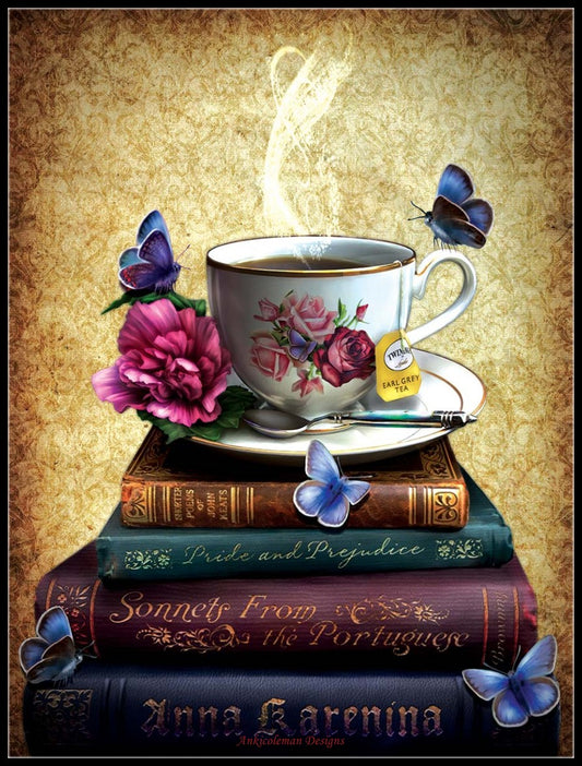 Tea and Books - Counted Cross Stitch Patterns Embroidery Crafts Needlework DIY Chart DMC Color