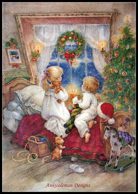 Children on Silent Night - Counted Cross Stitch Patterns Embroidery Crafts Needlework DIY Chart DMC Color