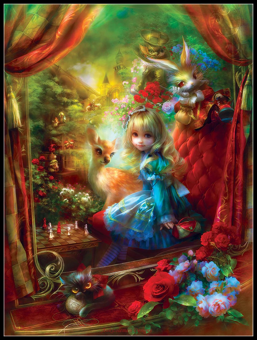 Alice at the Chessboard - Counted Cross Stitch Patterns Embroidery Crafts Needlework DIY Chart DMC Color