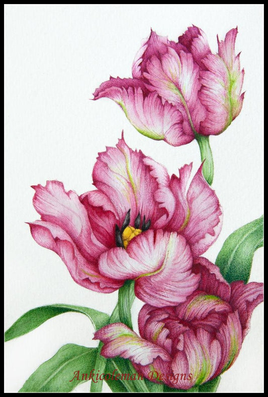 Red Parrot Tulips - Counted Cross Stitch Patterns Embroidery Crafts Needlework DIY Chart DMC Color