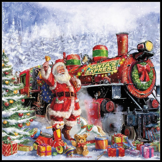 Santa and Red Train - Counted Cross Stitch Patterns Embroidery Crafts Needlework DIY Chart DMC Color