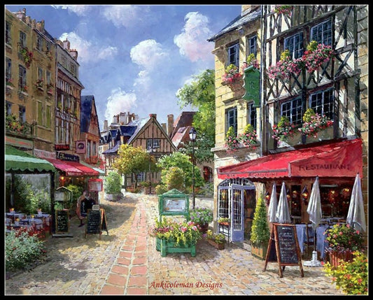 Cafe in Paris - Counted Cross Stitch Patterns Embroidery Crafts Needlework DIY Chart DMC Color