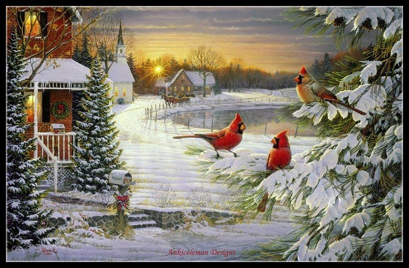 Country Winter Pond - Counted Cross Stitch Patterns Embroidery Crafts Needlework DIY Chart DMC Color