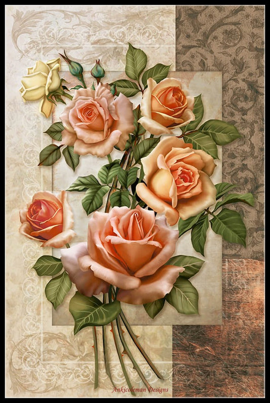 Roses 6 - Counted Cross Stitch Patterns Embroidery Crafts Needlework DIY Chart DMC Color