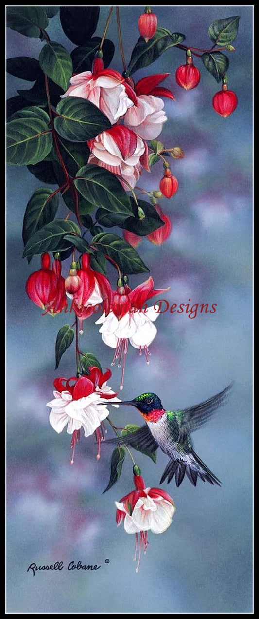 Hummingbird and Fuchsia Flower - Counted Cross Stitch Patterns Embroidery Crafts Needlework DIY Chart DMC Color