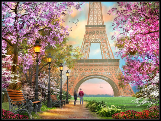 Springtime Paris Romance - Counted Cross Stitch Patterns Embroidery Crafts Needlework DIY Chart DMC Color