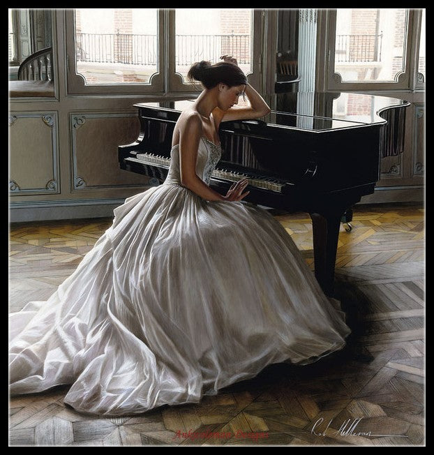 Piano and Gorgeous Dress 16 - Counted Cross Stitch Patterns Embroidery Crafts Needlework DIY Chart DMC Color