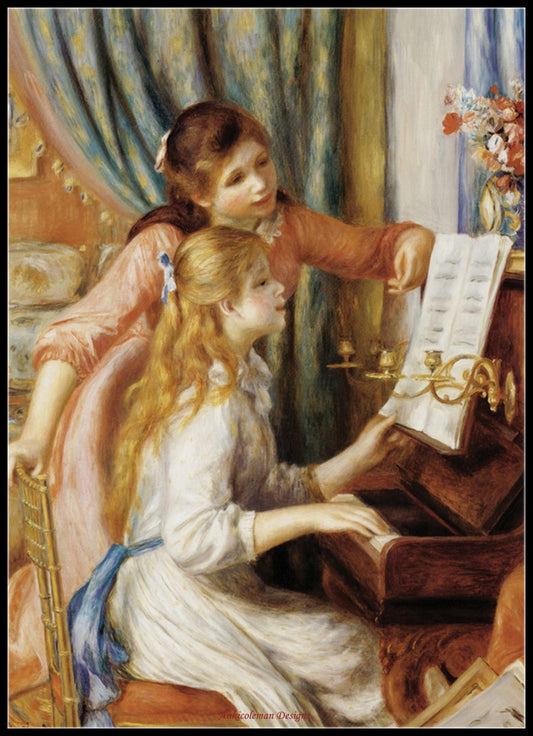 Girls at the Piano - Counted Cross Stitch Patterns Embroidery Crafts Needlework DIY Chart DMC Color