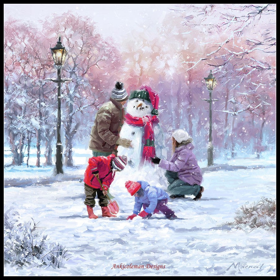 Family Snowman - Counted Cross Stitch Patterns Embroidery Crafts Needlework DIY Chart DMC Color